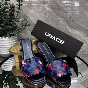 Coach Women's Floral Navy and Red Sandals